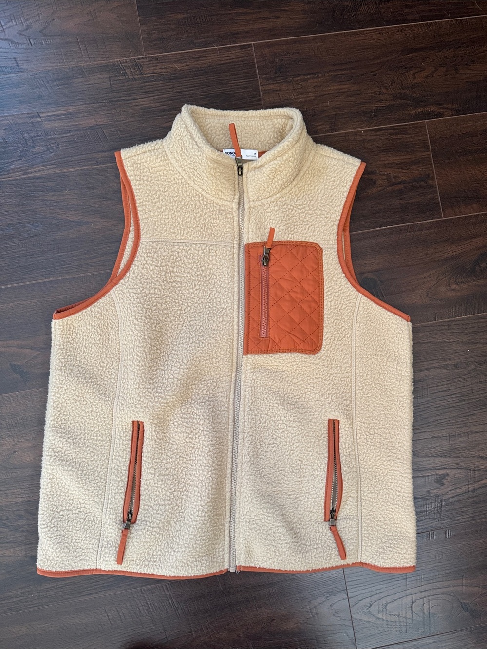 Sonoma Cream Sherpa Vest with Rust Trim & Quilted Pocket